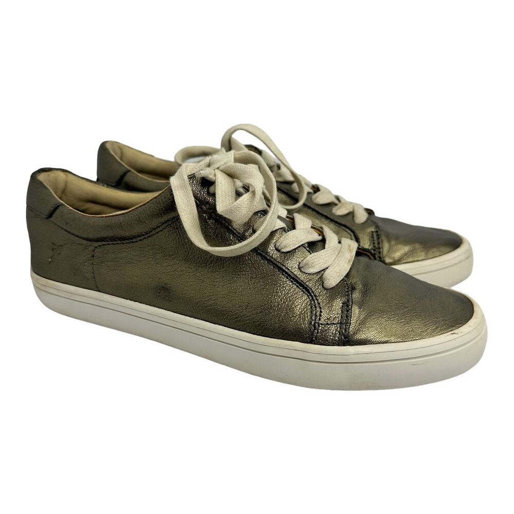 Frye Womens 8.5 Kerry Metallic Leather Low Top Sneakers Gold Pewter Urban Chic